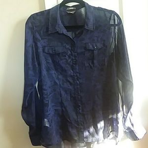 Eddie Bauer sheer navy floral button up